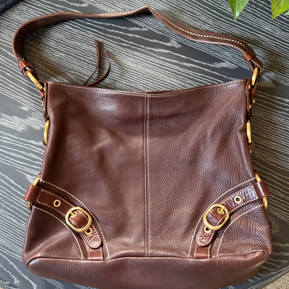 LUCE Chocolate Brown Hobo Slouch Genuine Leather Purse Gold Hardware - Picture 7 of 15